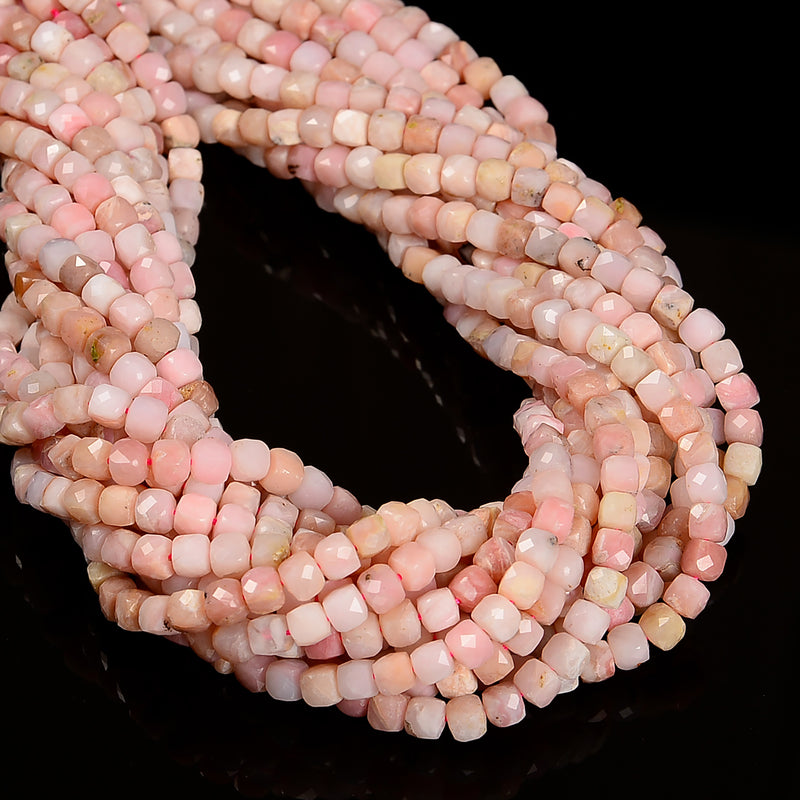 Natural Pink Opal Faceted Cube Beads Size 5-6mm 15.5'' Strand