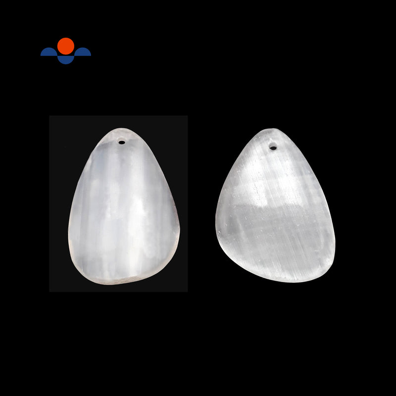 Natural White Selenite Irregular Teardrop Shape Pendant 32x45mm Sold Per Piece