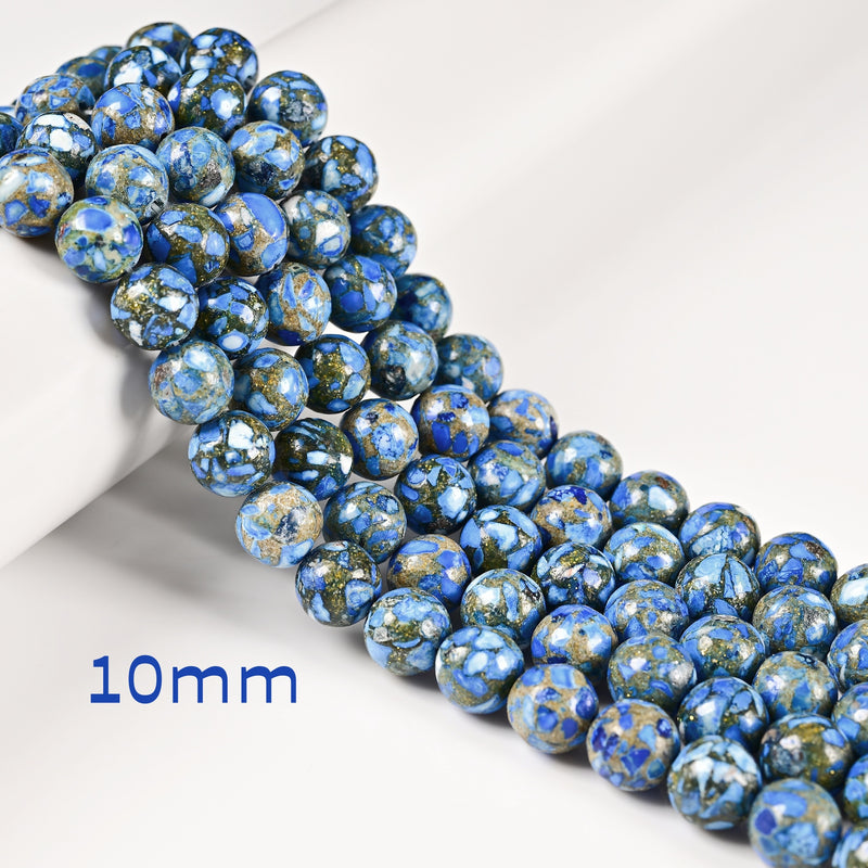 Mohave Copper Royal Blue Turquoise Smooth Round Beads 6mm 8mm 10mm 15.5'' Strand