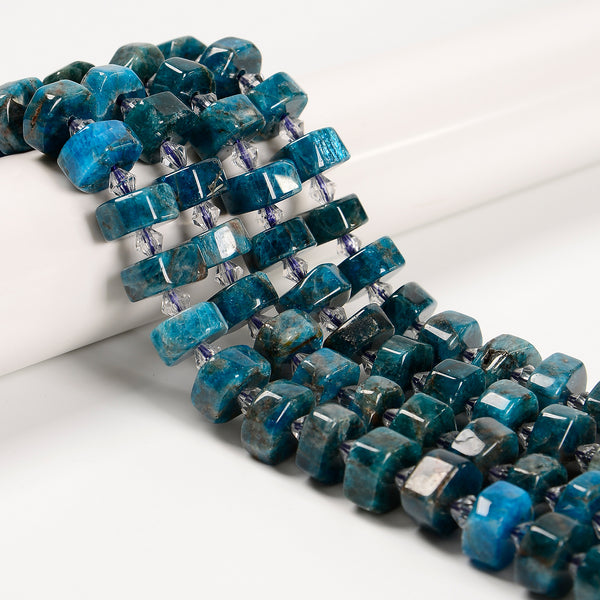 Natural Apatite Faceted Irregular Wheel Beads Size 8x15mm 15.5'' Strand