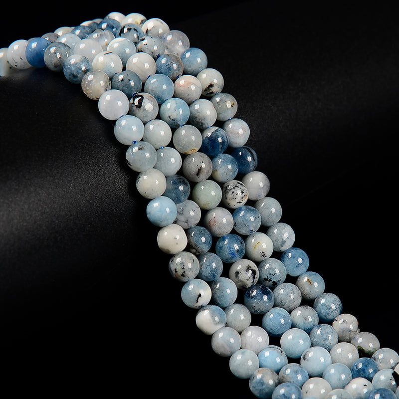 Natural Multi Dark Blue Aquamarine Smooth Round Beads Size 5.5-6mm 15.5'' Strand