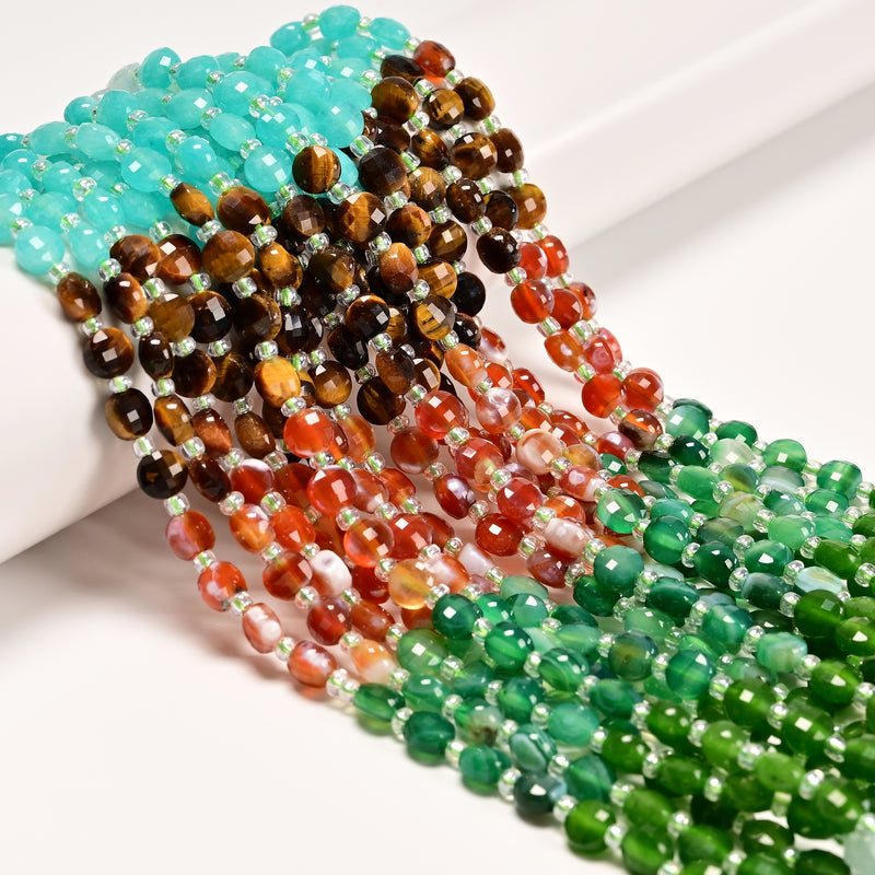 06 Gradient Multi-color Gemstone Faceted Coin Beads Size 6mm 15.5" Strand