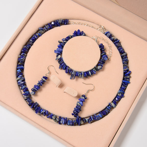 Natural Lapis Chips Beads Size 5-8mm Jewelry Set Earrings Bracelet Necklace