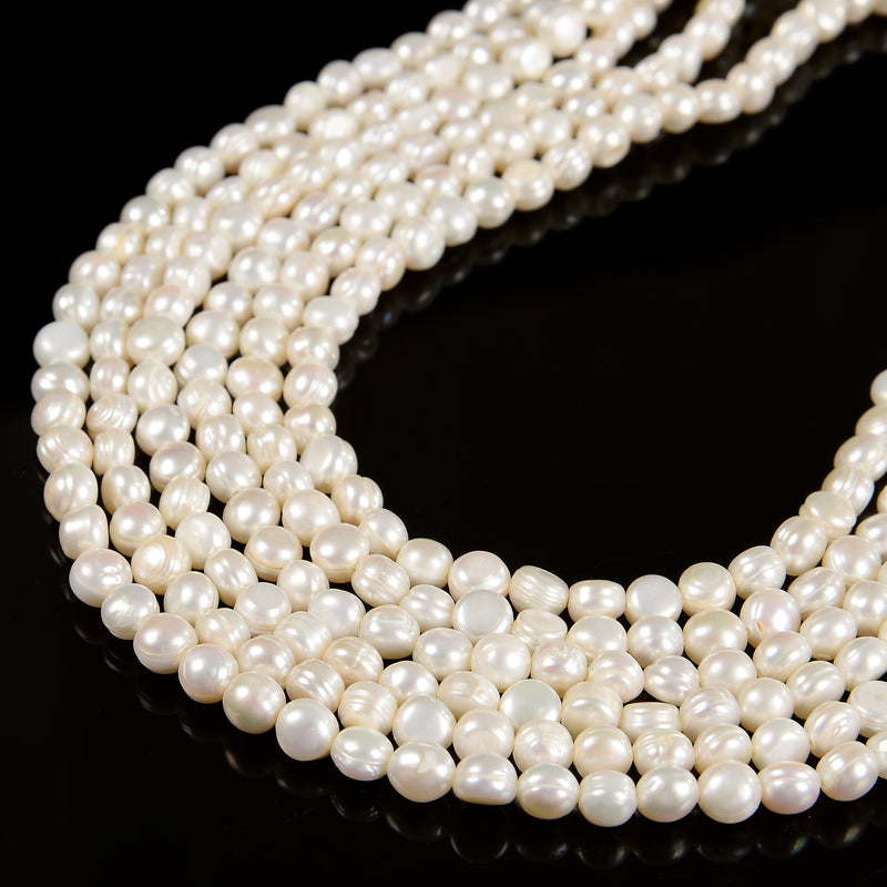 White Fresh Water Pearl Coin Shape Beads Size 5-6mm 15.5'' Strand