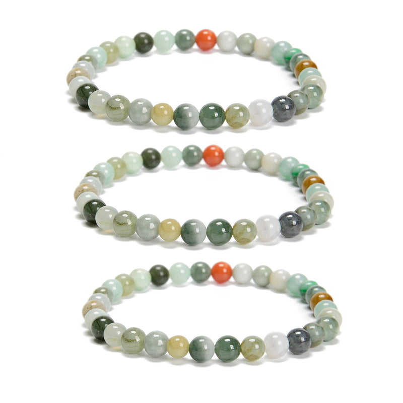 Natural Multi Color Jade Smooth Round Beaded Bracelet 6mm 7.5'' Length 3 PCS/Set