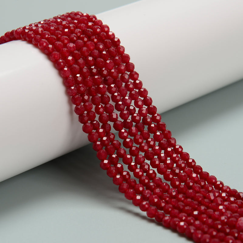 Red Ruby Color Dyed Jade Faceted Round Beads Size 2mm 3mm 15.5'' Strand