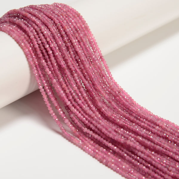 Natural Pink Tourmaline Faceted Rondelle Beads Size 1.5x2mm 15.5'' Strand