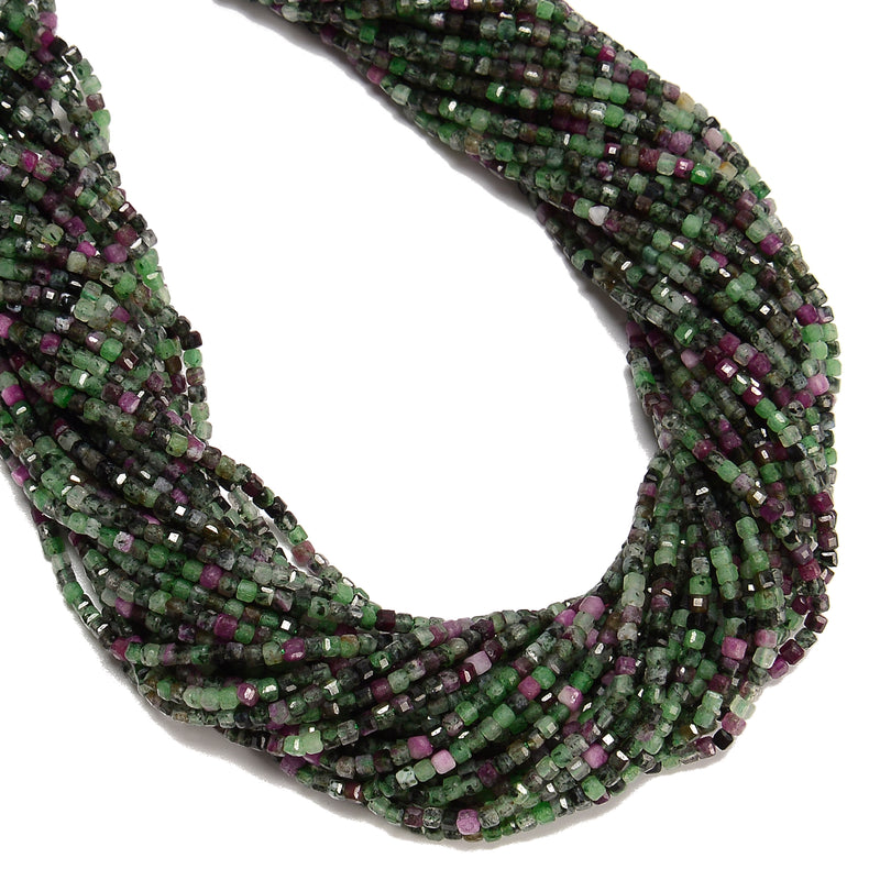 Natural Ruby Zoisite Faceted Rubik's Cube Beads Size 2mm 15.5'' Strand