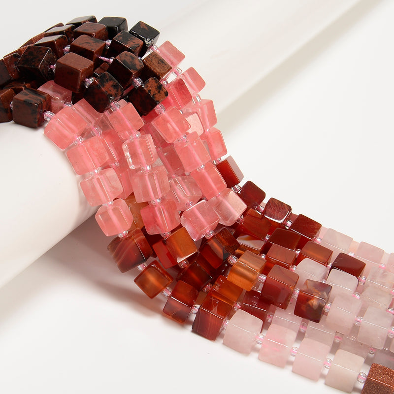 06 Gradient Multi-color Gemstone Smooth Cube Shape Beads Size 8-9mm 15.5" Strand