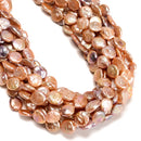 Natural Peach Color Fresh Water Pearl Coin Shape Beads Size 11-12mm 15.5" Strand