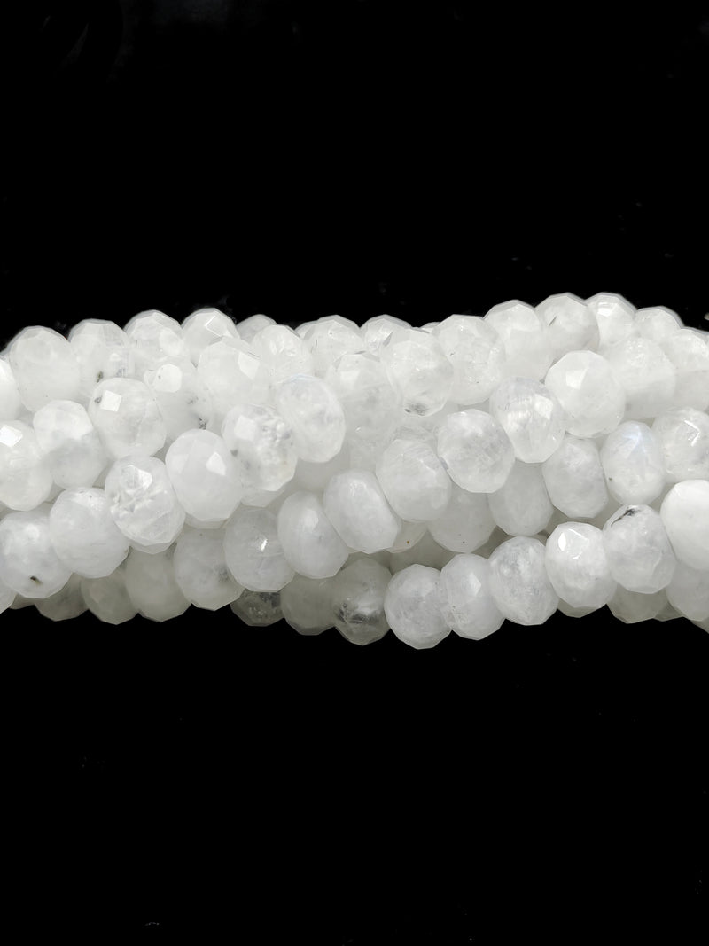 Natural White Rainbow Moonstone Faceted Rondelle Beads 4x6mm 5x8mm 15.5" Strand