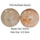 Natural Pink Rutilated Quartz Faceted Round Beads Size 30mm 7.5" Strand