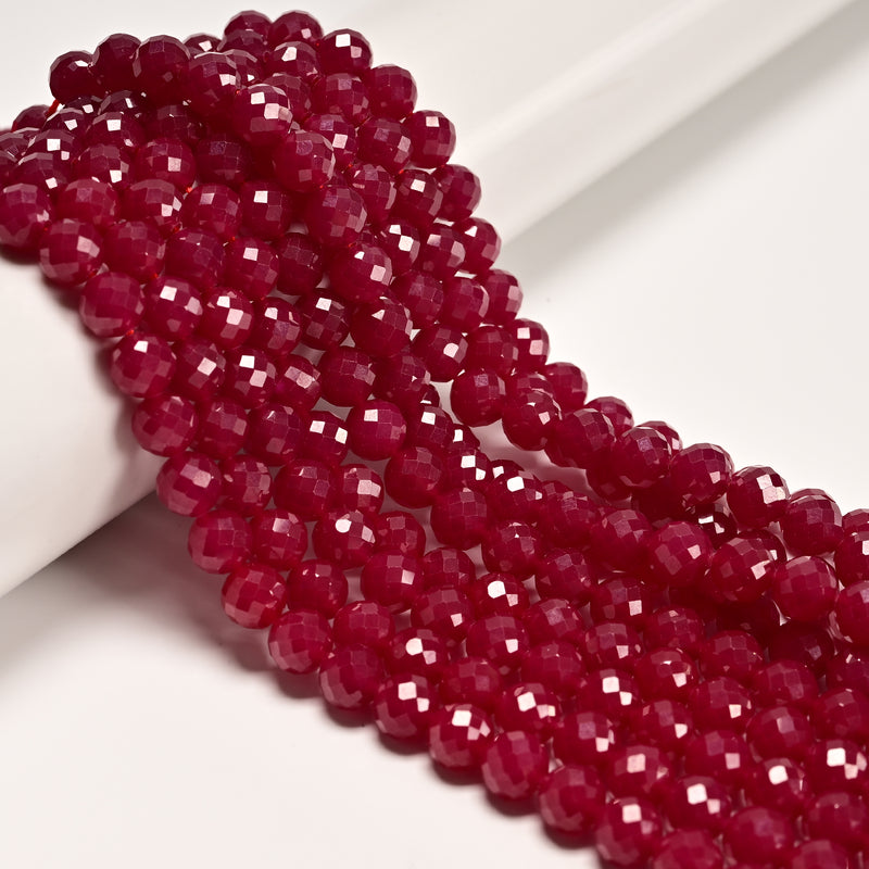 Natural Ruby Faceted Round Beads Size 8mm 15.5'' Strand