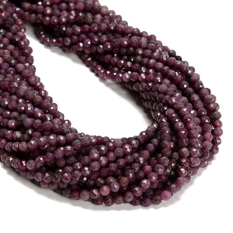 Natural Dark Color Ruby Faceted Round Beads Size 3.5mm 15.5'' Strand