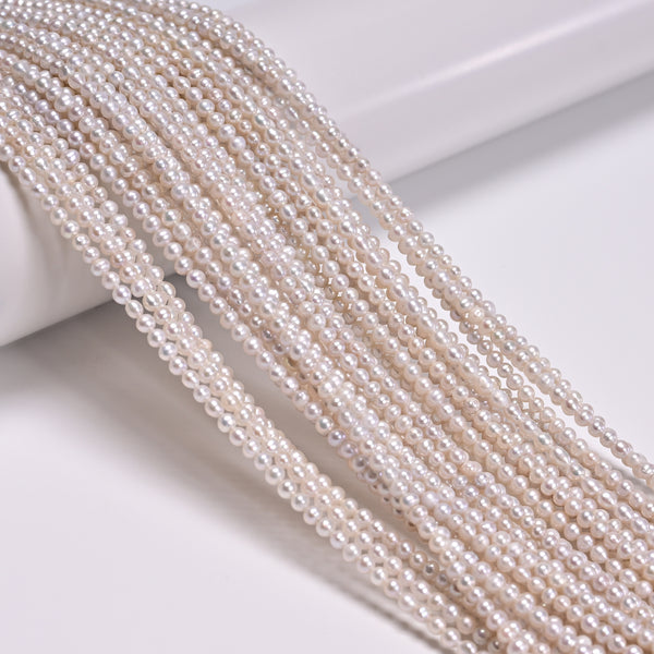 Natural White Fresh Water Akoya Pearl Off Round Beads Size 2-3mm 15" Strand