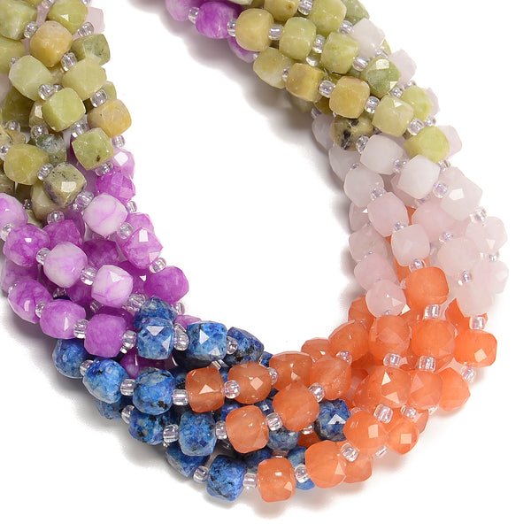 12 Gradient Multi-color Gemstone Faceted Cube Beads Size 6-7mm 15" Strand