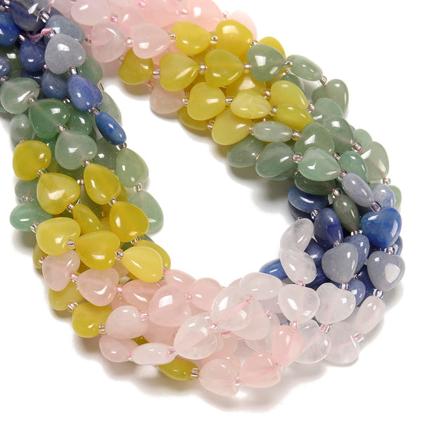 Gradient Multi-color Gemstone Smooth Heart Shape Beads Size 12mm 15.5'' Strand