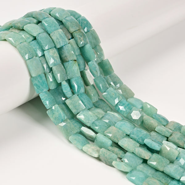 Natural Green Amazonite Faceted Rectangle Beads Size 8x10mm 15.5'' Strand