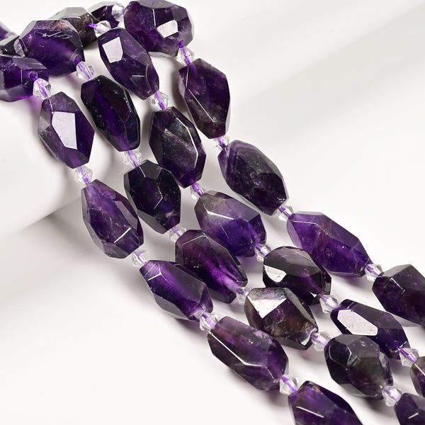 Natural Amethyst Faceted Rice Nugget Chunk Beads Size 13-16x20-28mm 15.5" Strand