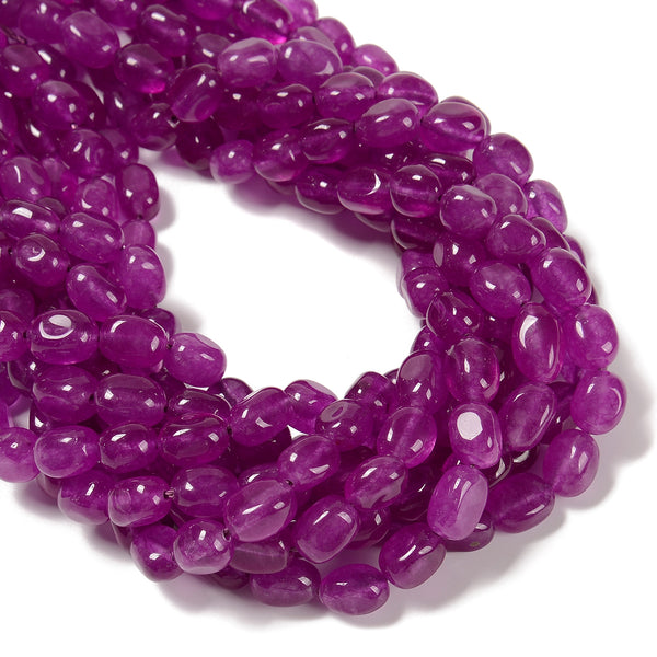 Fushia Color Dyed Jade Pebble Nugget Beads Size 8x10mm 15.5'' Strand