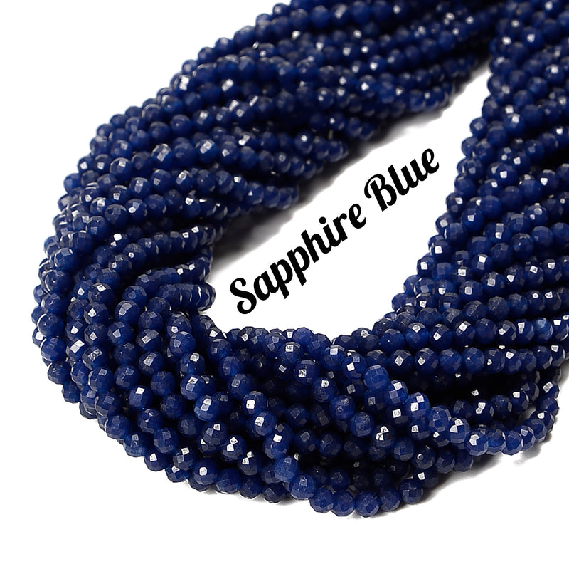 Sapphire Blue Color Dyed Jade Hard Faceted Round Beads Size 4mm 15.5'' Strand