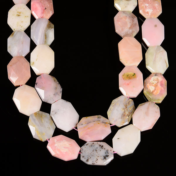 Natural Pink Opal Faceted Octagon Slice Beads 20x25mm 22x30mm 25x35mm 15.5'' Std