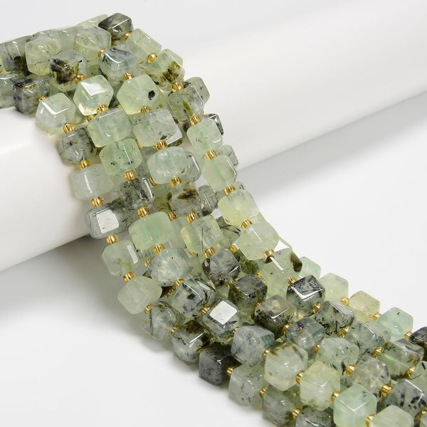 Natural Prehnite Faceted Rubik's Cube Beads Size 8mm 15.5'' Strand