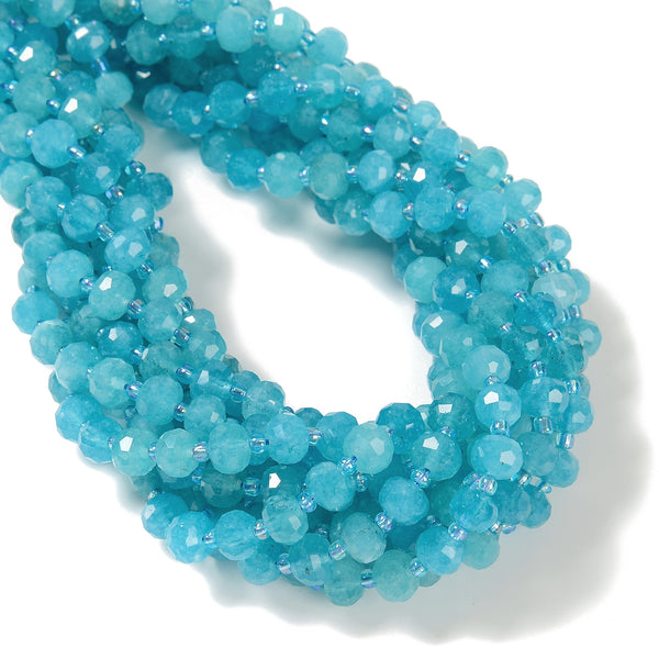 Aqua Color Dyed Jade Faceted Rondelle Beads Size 6x8mm 15.5'' Strand