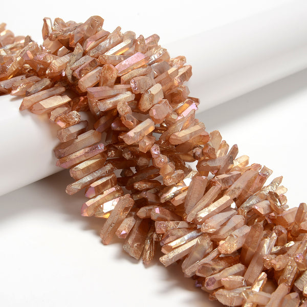 Peach Electroplated Quartz Rough Sticks Points Beads Approx 4x25mm 15.5" Strand