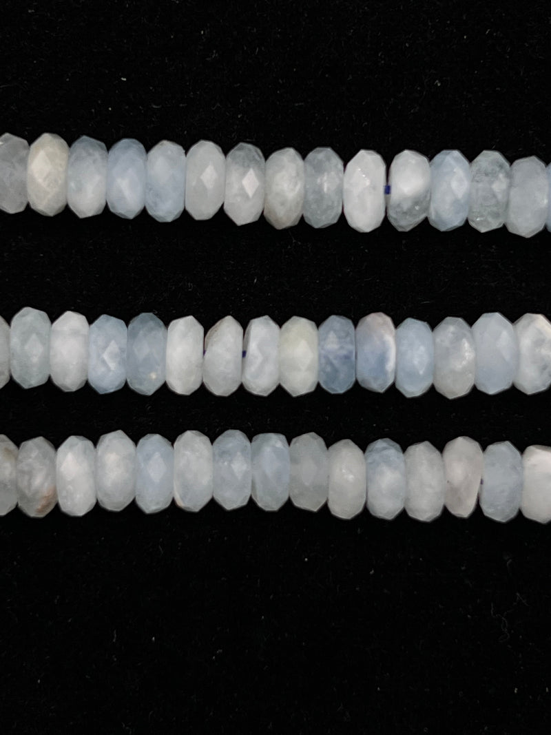 Natural Light Blue Aquamarine Faceted Rondelle Beads Size 3x7mm 15.5'' Strand