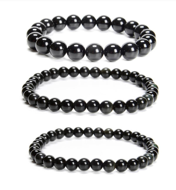 Rainbow Obsidian Smooth Round Beads Bracelet 6mm 8mm 10mm 7.5'' Length 3 PCS/Set