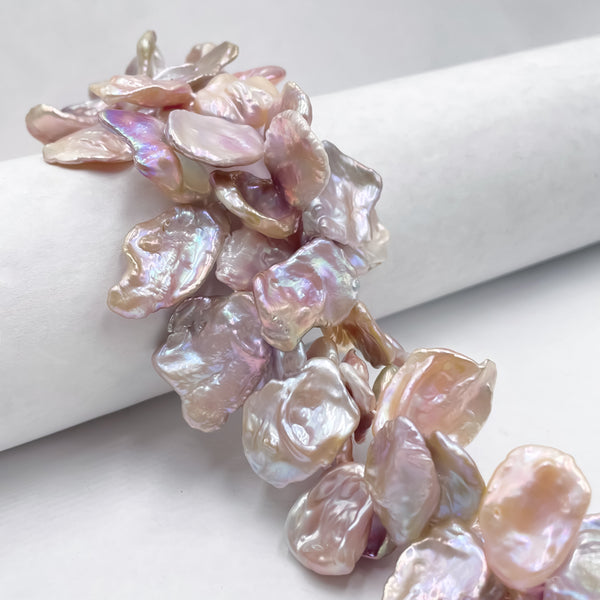 Fresh Water Pearl Beige Purple Keshi Corn Flake Petals Beads 18-23mm 15.5" Strand