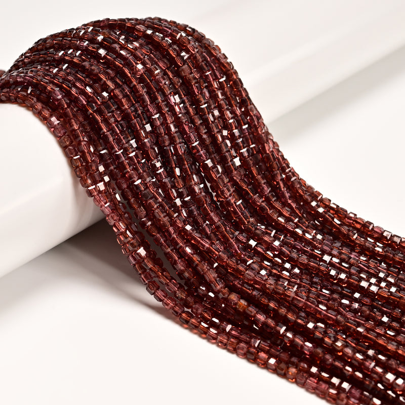 Natural Mozambique Garnet Faceted Rubik's Cube Beads Size 2mm 3mm 15.5'' Strand