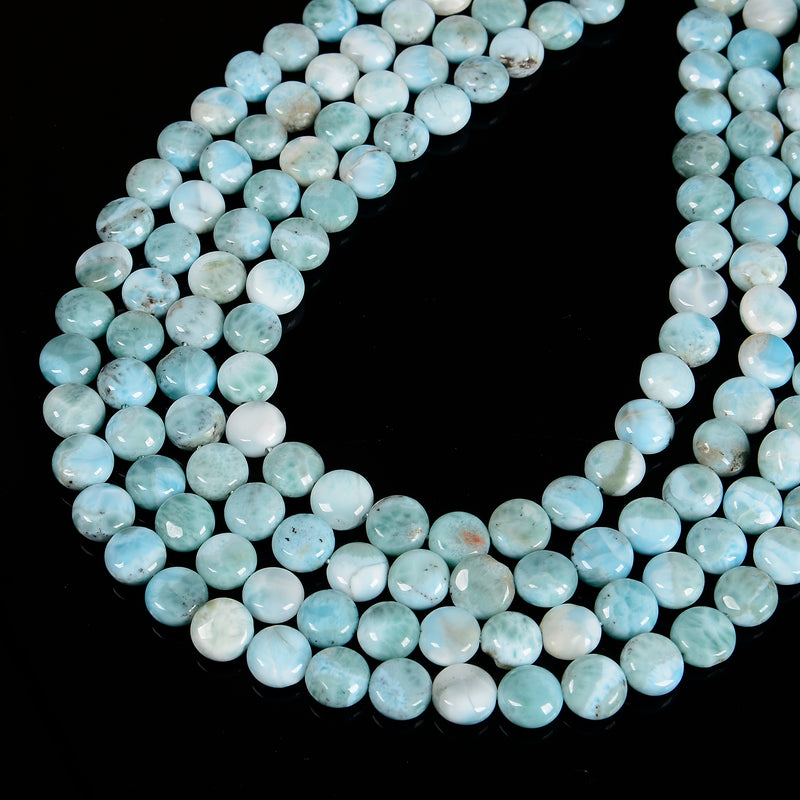 Grade A Natural Larimar Smooth Coin Beads Size 10mm 15.5'' Strand