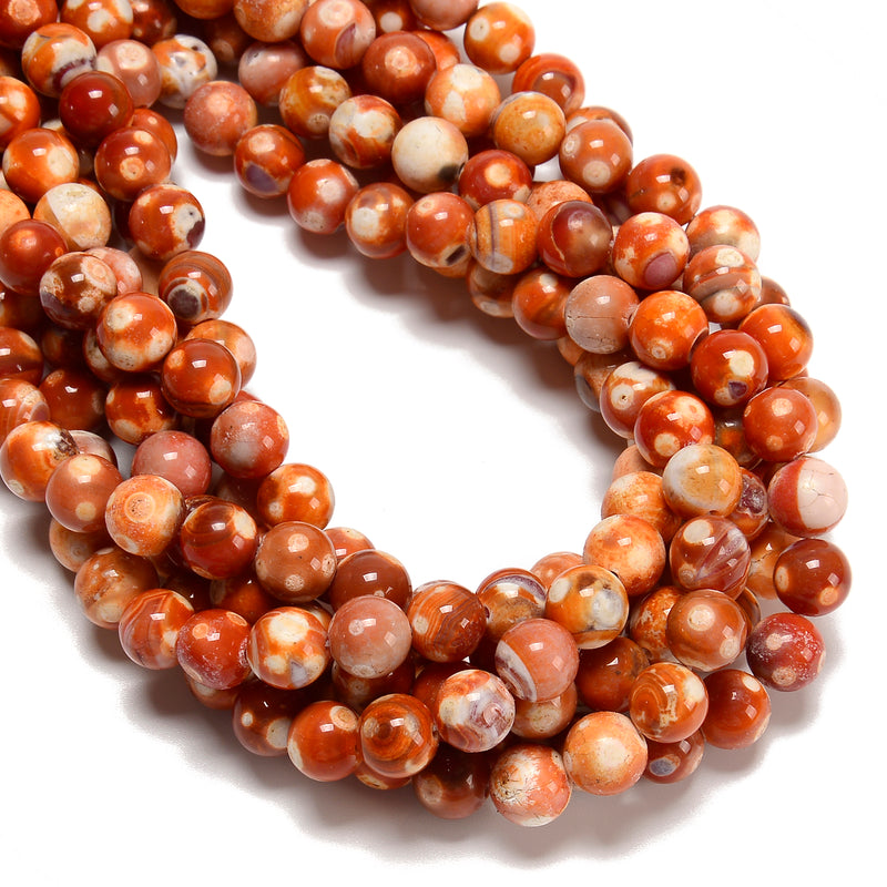 Orange Dream Fire Agate Smooth Round Beads Size 10mm 15.5'' Strand