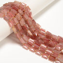 Natural Strawberry Quartz Faceted Flat Square Shape Beads Size 10mm 15.5" Strand