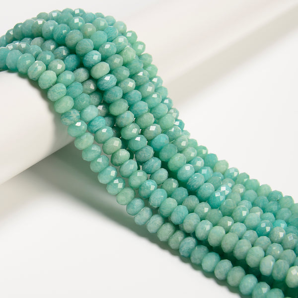 Natural Green Amazonite Faceted Rondelle Beads Size 5x8mm 15.5'' Strand