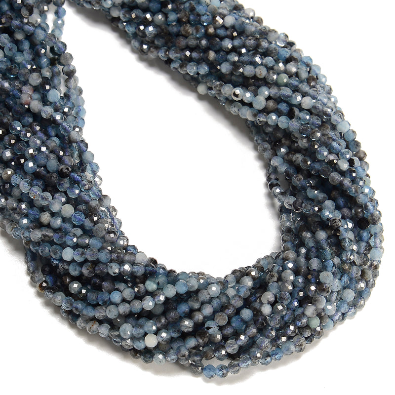 Natural Dark Blue Aquamarine Faceted Round Beads Size 2.5mm 3mm 15.5" Strand