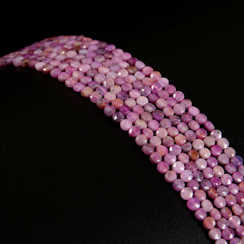 Natural Pink Red Color Ruby Faceted Coin Beads Size 4mm 15.5'' Strand
