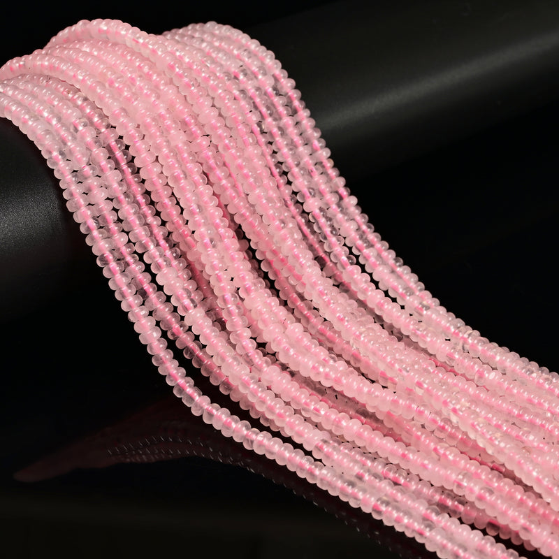 Natural Rose Quartz Smooth Rondelle Beads Size 2x4mm 15.5'' Strand