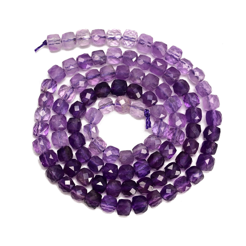 Gradient Natural Amethyst Faceted Cube Beads Size 4mm 15.5'' Strand