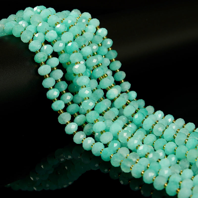Amazonite Color Dyed Jade Faceted Rondelle Beads Size 6x8mm 15.5'' Strand