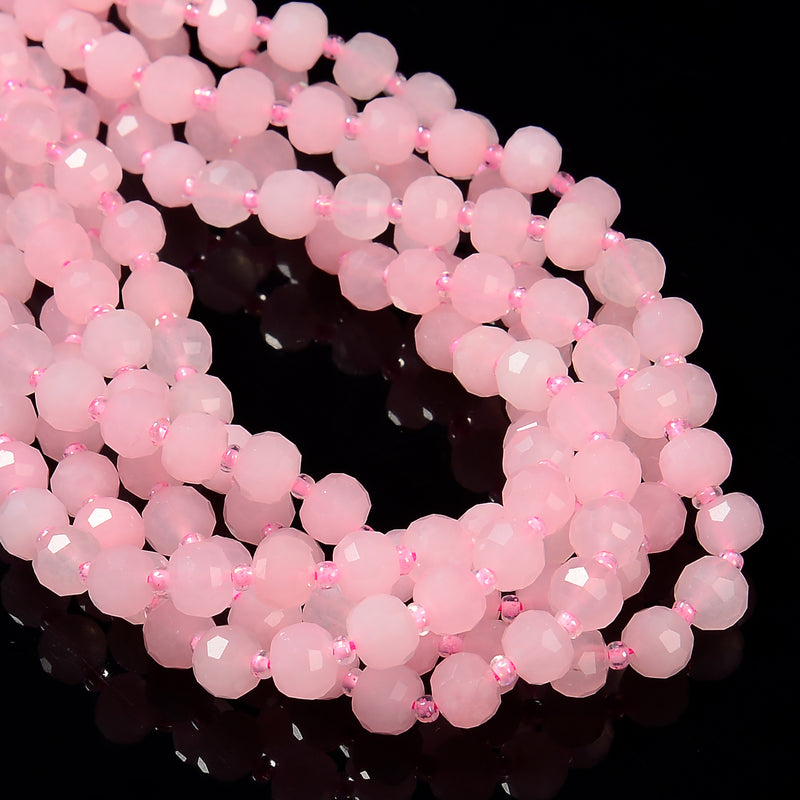 Rose Quartz Color Dyed Jade Faceted Rondelle Beads Size 6x8mm 15.5'' Strand