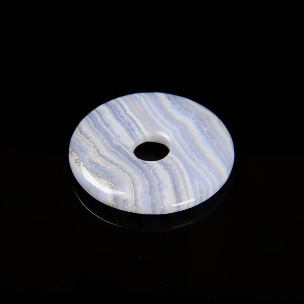 Natural Blue Lace Agate Donut Circle Pendant Size 35mm Sold by Piece