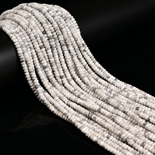 Natural White Howlite Smooth Rondelle Beads Size 2x4mm 15'' Strand