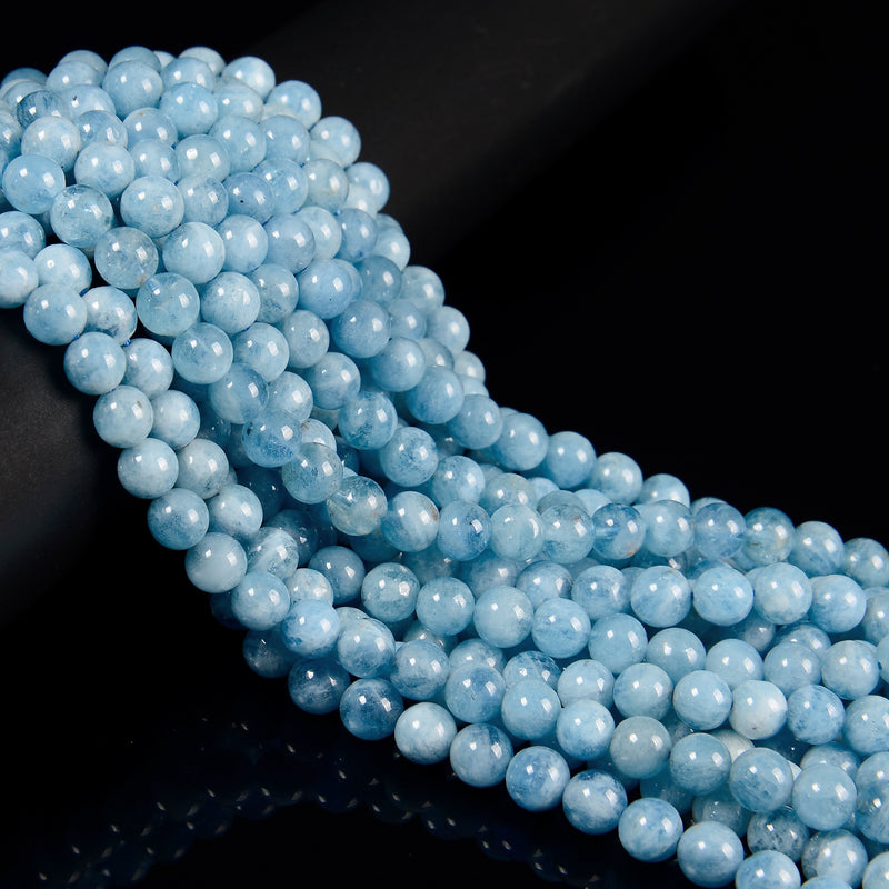 Natural Aquamarine Smooth Round Beads Size 5mm 7mm 10mm 15.5'' Strand