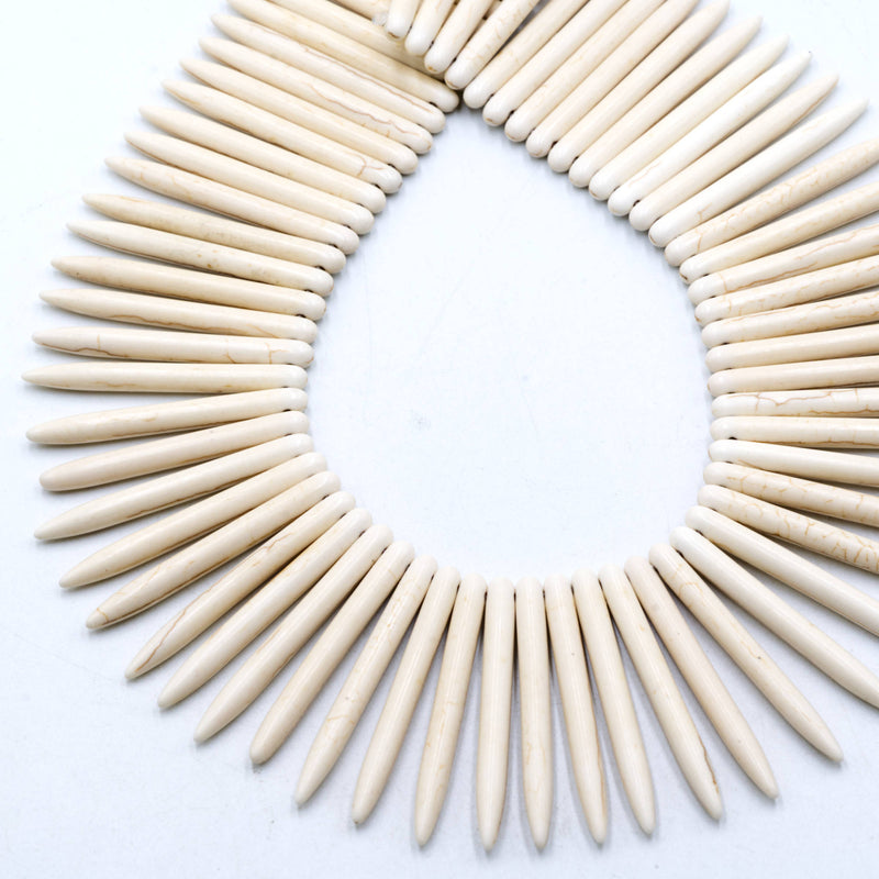 Ivory White Howlite Turquoise Spike Point Beads Size 5x48mm 15.5'' Strand