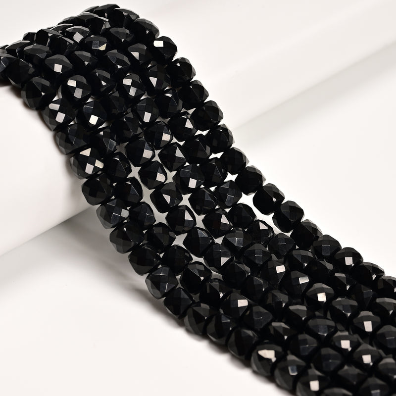 Natural Black Obsidian Faceted Cube Beads Size 7mm 15.5'' Strand