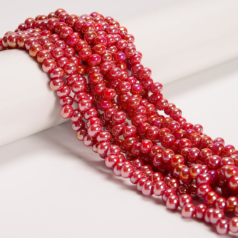 Dark Red AB Crystal Glass Off Center Drilled Rondelle Beads 4x6mm 15.5'' Strand