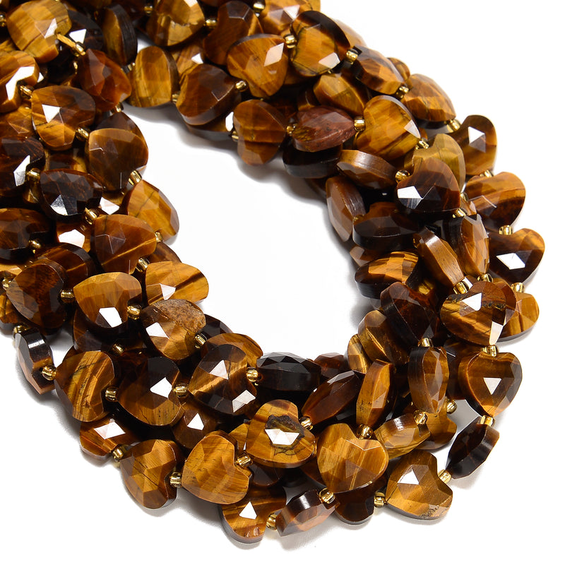 Natural Yellow Tiger Eye Faceted Heart Shape Beads Size 13x14mm 15.5'' Strand